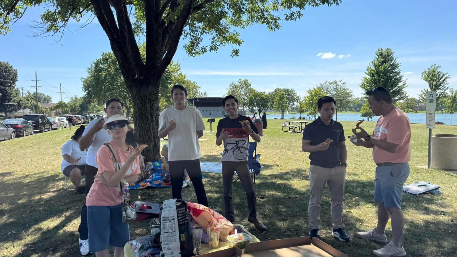 Group photo of church families at the Lake Opeka picnic
